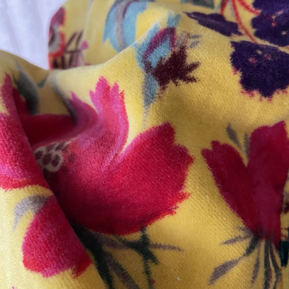 OFMD Yellow Bird Velvet Banyan Fabric Kimono Cotton Velvet Robe Long Jacket - Picture 14 of 14